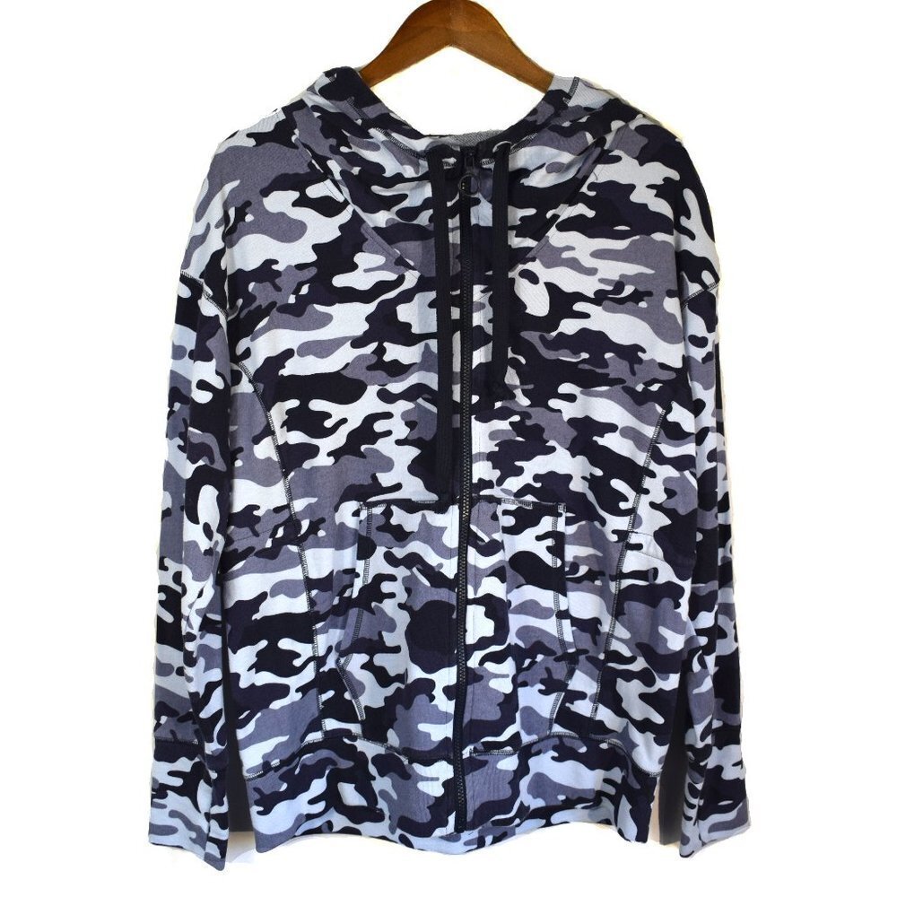 Fabletics Leah Navy Camo Oversized Hooded Sweatshirt Small